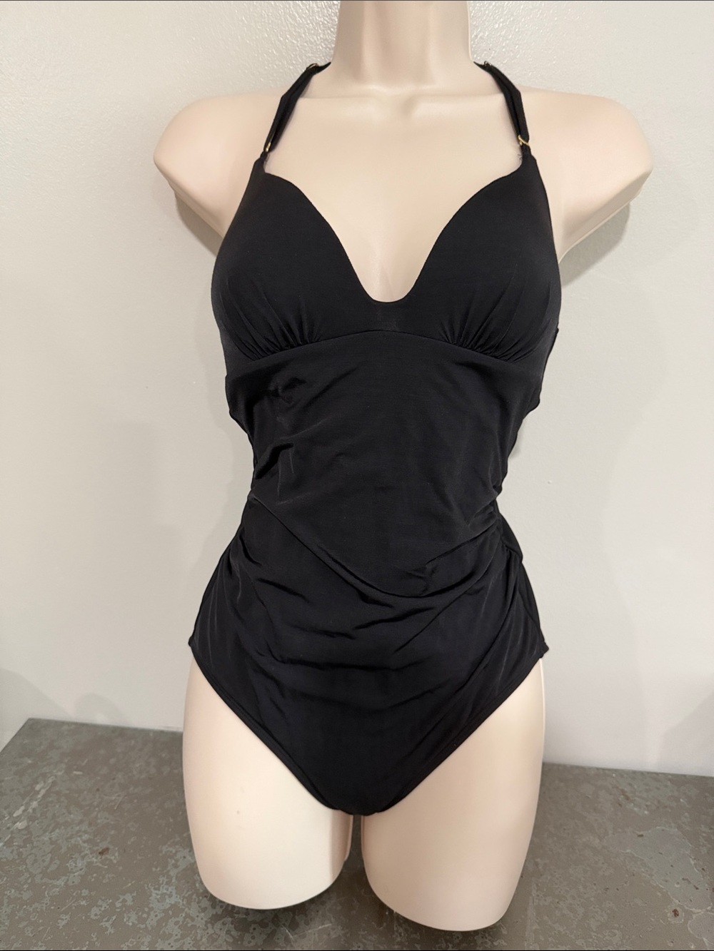 Athleta Black Strappy One-Piece vintage Hollywood style deep v